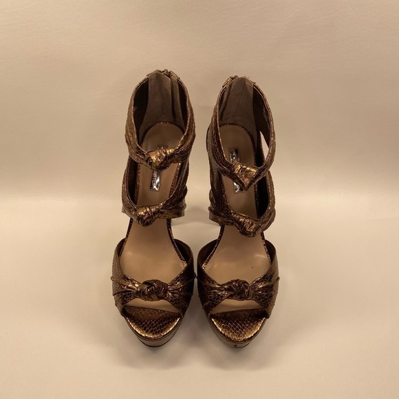 H by Halston // Bronze Snakeskin Embossed Metallic Heels, Size 8M - Picture 3 of 12
